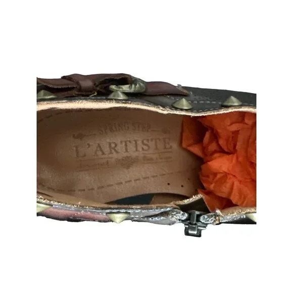 L'ARTISTE KACIE BROWN LEATHER STUDDED PUMP BLOCK HEEL & ZIPPER SIZE 41/10.5 - Picture 10 of 10